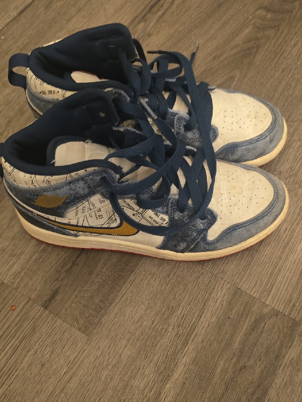 Nike Navy Blue, White and Gold High-Top Sneakers